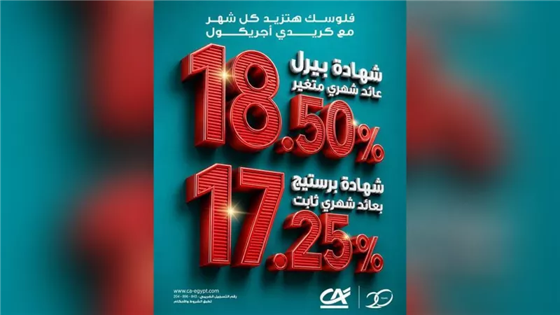 كريدي أجريكول مصر يدعم تجربة العملاء عبر تقديم شهادات ادخار جديدة بعوائد تصل إلى 18.5%