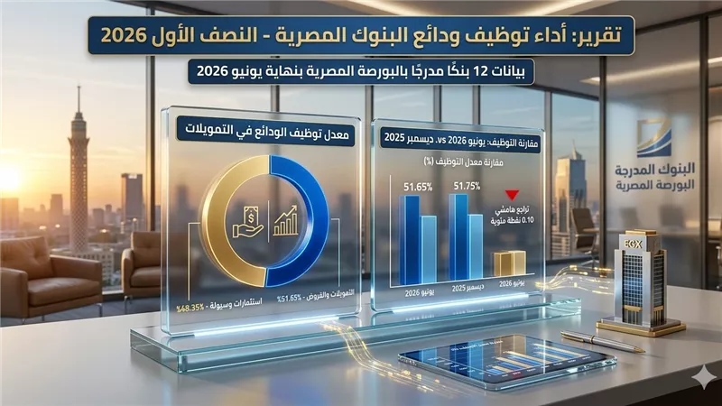 معدل توظيف ودائع البنوك المصرية بنهاية يونيو 2026.. 51.65% من الودائع ذهبت للتمويلات
